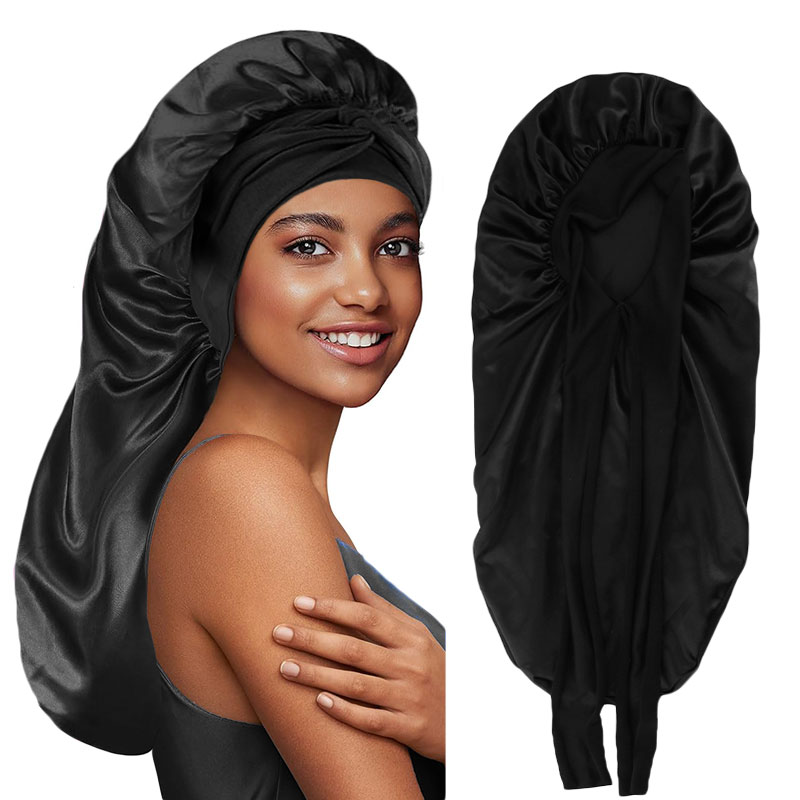 Satin Hair Bonnet - Jednokolorowa czapka z kokardą Klasyczne długie