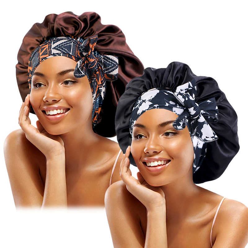 Satin Hair Bonnet - 2PCS/LOT Boho Printed Headband Satin Bonnet